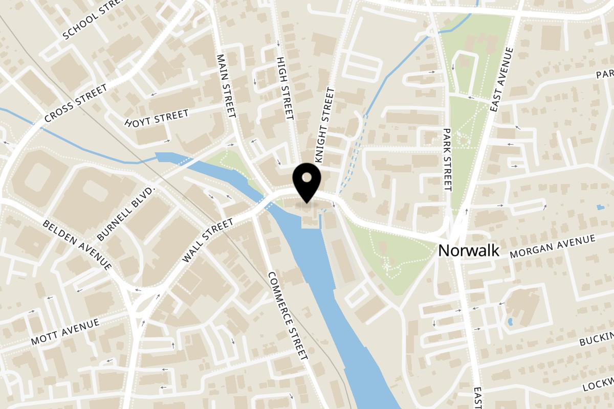 Map showing the location of Ethno Caribbean Cuisine on 11 Wall Street in Norwalk